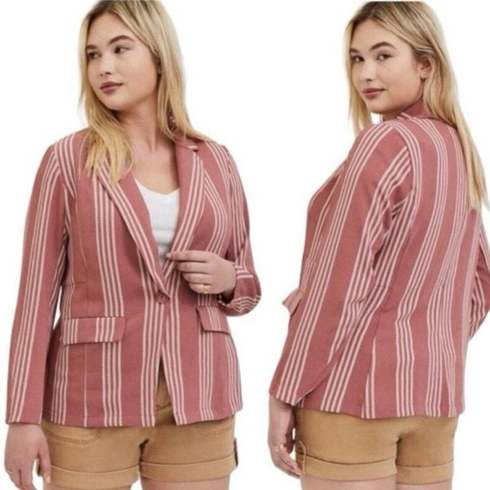 Torrid Lightweight Boyfriend Blazer Womens Plus Size 3X Rose Pink Striped New